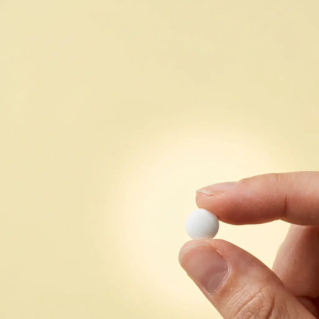 Hand holding a small white tablet